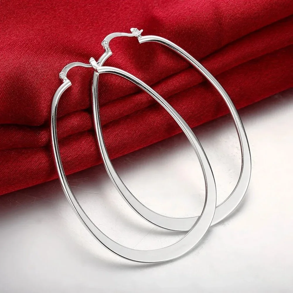 Stunning .925 Sterling Silver Large 2.7 Inches Oval Hoop Earrings Hypoallergenic - Picture 6 of 6